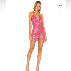 Superdown Pink Ruched Wrap Bodycon Dress